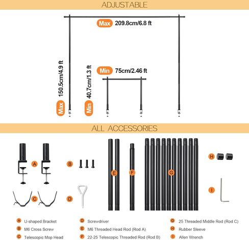 Over The Table Rod Stand with Clamps, Adjustable 15"-58" Height, 30"-81" Length Over Table Display Bar, Metal Table Hanging Rail, Table Balloon Arch Stand for Party Decor, Wedding Anniversary in Kuwait