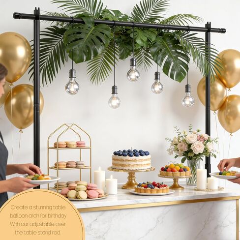 Over The Table Rod Stand with Clamps, Adjustable 15"-58" Height, 30"-81" Length Over Table Display Bar, Metal Table Hanging Rail, Table Balloon Arch Stand for Party Decor, Wedding Anniversary in Kuwait