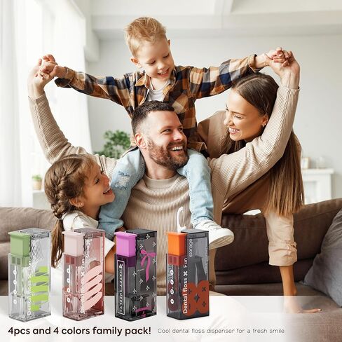 مجموعة موزع خيط تنظيف الأسنان العائلية المكونة من 4 قطع مع 40 قطعة من خيط تنظيف الأسنان، وحاوية خيط تنظيف الأسنان قابلة لإعادة الملء وحامل أعواد الأسنان، طقم أعواد خيط تنظيف الأسنان المحمولة للبالغين (عبوة عائلية من 4 قطع) in Kuwait