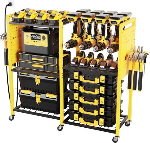 6-Tier Large Power Tool Organizer Cart with Charging Station, Heavy-Duty Garage Rolling Tool Cart with 6 Wheels, 8 Hooks & Adjustable Shelves, Holds 700LBS+ in Kuwait