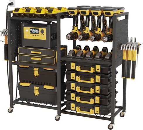 6-Tier Large Power Tool Organizer Cart with Charging Station, Heavy-Duty Garage Rolling Tool Cart with 6 Wheels, 8 Hooks & Adjustable Shelves, Holds 700LBS+ in Kuwait