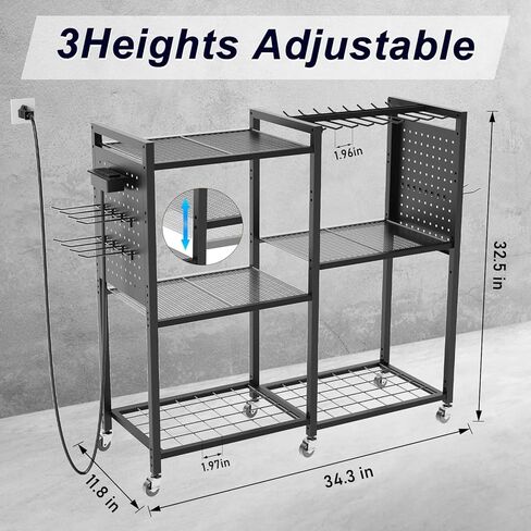 6-Tier Large Power Tool Organizer Cart with Charging Station, Heavy-Duty Garage Rolling Tool Cart with 6 Wheels, 8 Hooks & Adjustable Shelves, Holds 700LBS+ in Kuwait