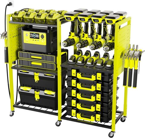 6-Tier Large Power Tool Organizer Cart with Charging Station, Heavy-Duty Garage Rolling Tool Cart with 6 Wheels, 8 Hooks & Adjustable Shelves, Holds 700LBS+ in Kuwait