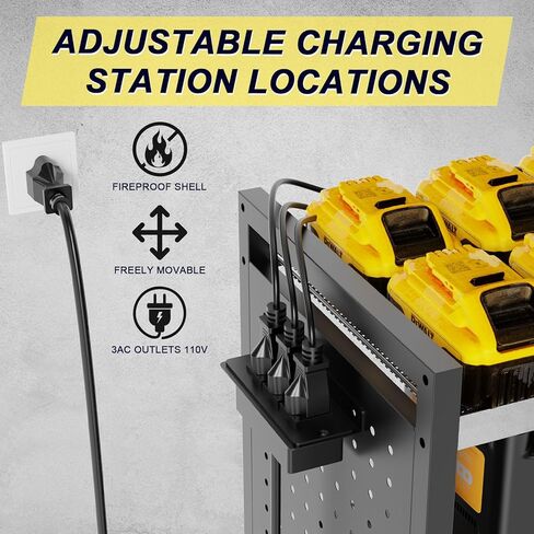 6-Tier Large Power Tool Organizer Cart with Charging Station, Heavy-Duty Garage Rolling Tool Cart with 6 Wheels, 8 Hooks & Adjustable Shelves, Holds 700LBS+ in Kuwait
