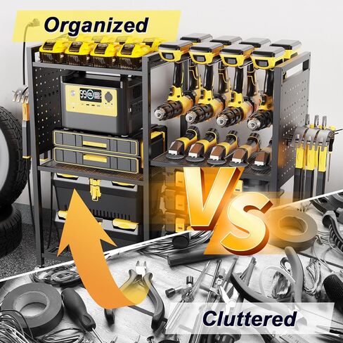 6-Tier Large Power Tool Organizer Cart with Charging Station, Heavy-Duty Garage Rolling Tool Cart with 6 Wheels, 8 Hooks & Adjustable Shelves, Holds 700LBS+ in Kuwait