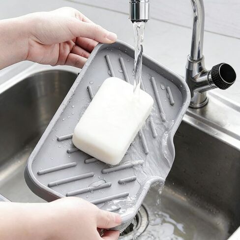 1Pc Grey Silicone Soap Storage Rack, Self-draining Soap Dish Drain Mat Space-Saving Design for Shower Sink Bathtub, Ideal for Bathroom Kitchen Bar Toilet in Saudi Arabia