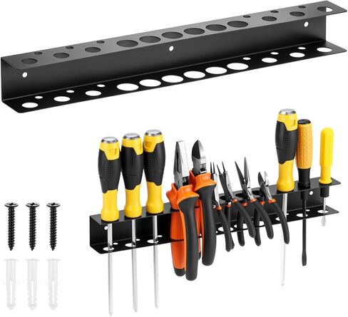 QWORK Screwdriver Pliers Holder Wall Mount, Heavy Duty Wall Mounted Hand Tool Organizer, 15.75 Inch for Garage Workshop in Saudi Arabia