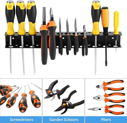 QWORK Screwdriver Pliers Holder Wall Mount, Heavy Duty Wall Mounted Hand Tool Organizer, 15.75 Inch for Garage Workshop in Saudi Arabia