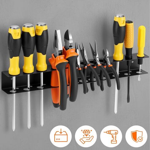 QWORK Screwdriver Pliers Holder Wall Mount, Heavy Duty Wall Mounted Hand Tool Organizer, 15.75 Inch for Garage Workshop in Saudi Arabia