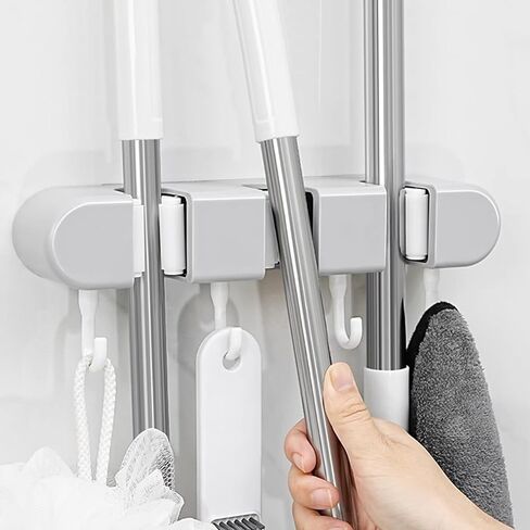 Wall Mounted Storage Rack for Mops and Brooms Ultimate Home Organization Solution with Holders and Hooks for Space() in Saudi Arabia