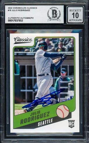 Julio Rodriguez Autographed 2022 Panini Classics Rookie Card #16 Seattle Mariners Auto Grade Gem Mint 10 Beckett BAS #17037852 - Baseball Slabbed Autographed Rookie Cards in Saudi Arabia
