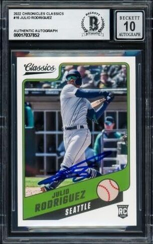 Julio Rodriguez Autographed 2022 Panini Classics Rookie Card #16 Seattle Mariners Auto Grade Gem Mint 10 Beckett BAS #17037852 - Baseball Slabbed Autographed Rookie Cards in Saudi Arabia