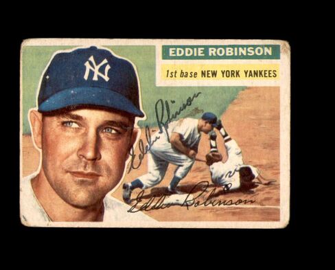 Eddie Robinson Signed 1956 Topps New York Yankees Autographed in Saudi Arabia