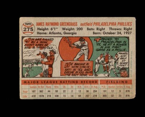 Jim Greengrass Signed 1956 Topps Philadelphia Phillies Autographed in Saudi Arabia