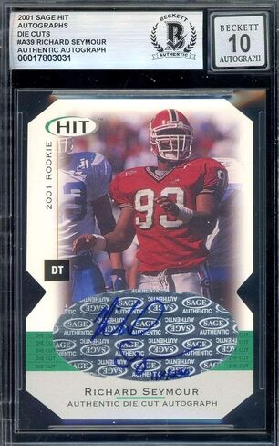 Richard Seymour Gem Mint 10 Beckett BAS Signed 2001 Sage Hits Die Cuts Rookie Au - Football Slabbed Autographed Rookie Cards in Saudi Arabia