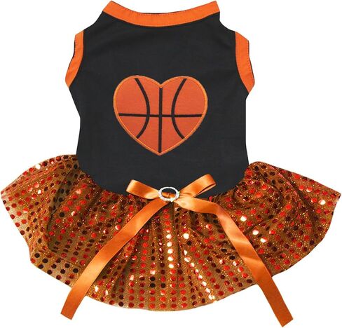 Petitebella Basketball Heart Puppy Dog Dress (Black/Orange Sequins, XXX-Large) in Saudi Arabia