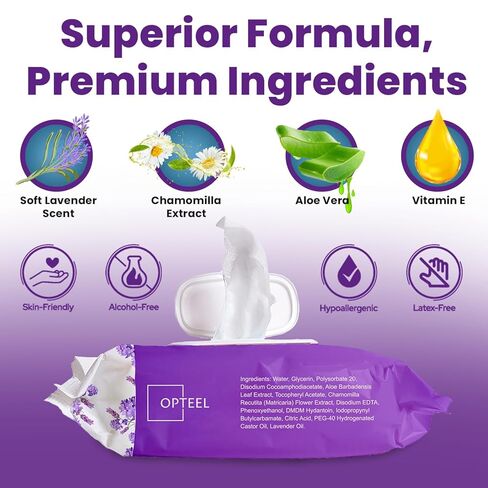 OPTEEL مناديل مبللة للبالغين معطرة باللافندر - مناشف ناعمة للاستعمال مرة واحدة لسلس البول والنظافة الشخصية، عدد 720 in Kuwait