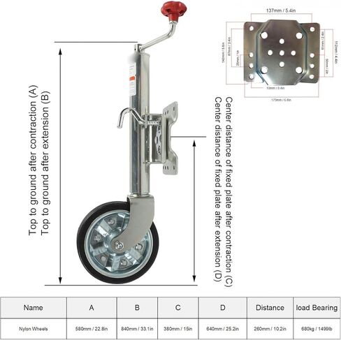 Trailer Jack Wheel - Boat Trailer Jack with Wheel, Lift Bolt-On Swivel Tang Jack, 1500Lbs Heavy Duty Jockey Wheel, with 20Cm Wheel, for Yachts, Boats, Trailers,Rubber Clad Iron Wheel in Saudi Arabia