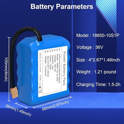 بطارية بديلة 36V 2AH تناسب 36V 2000mah مع تكوين قابس XT60 SL60، متوافقة مع معظم الموديلات، الحجم: الحجم: 4 * 2.67 * 1.49 بوصة (10S1P) in Kuwait