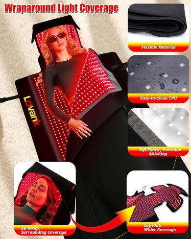 بساط العلاج بالضوء الأحمر لكامل الجسم - بطانية ضوء أحمر بالأشعة تحت الحمراء مقاس 87.4 × 33 بوصة مع 2874 مصباح LED (660 نانومتر و850 نانومتر) للاستخدام المنزلي in Saudi Arabia