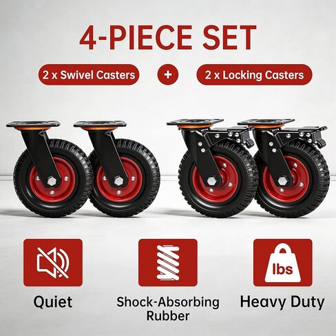 Frassie 8 Inch Heavy Duty Wheels Rubber Quiet Industrial Casters Large Set of 4 (2 Swivel 2 Locking) Plate Caster for Cart, Workbench,Toolbox, Dolly in Kuwait