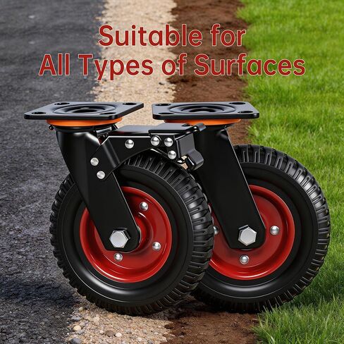 Frassie 8 Inch Heavy Duty Wheels Rubber Quiet Industrial Casters Large Set of 4 (2 Swivel 2 Locking) Plate Caster for Cart, Workbench,Toolbox, Dolly in Kuwait