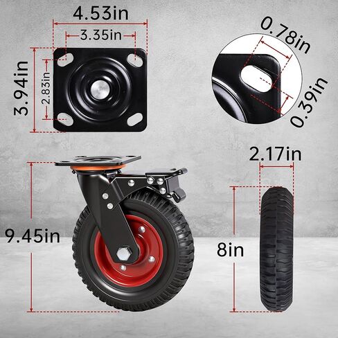 Frassie 8 Inch Heavy Duty Wheels Rubber Quiet Industrial Casters Large Set of 4 (2 Swivel 2 Locking) Plate Caster for Cart, Workbench,Toolbox, Dolly in Kuwait