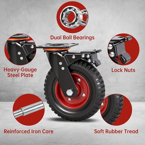 Frassie 8 Inch Heavy Duty Wheels Rubber Quiet Industrial Casters Large Set of 4 (2 Swivel 2 Locking) Plate Caster for Cart, Workbench,Toolbox, Dolly in Kuwait