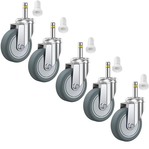 HOLKIE Stem Caster Wheels 3 inch Casters Set of 5, 7/16-Inch Stem Diameter Swivel Castor Heavy Duty TPR Rubber Replacement Castors for Trash Can Dolly, Work Stool in Kuwait