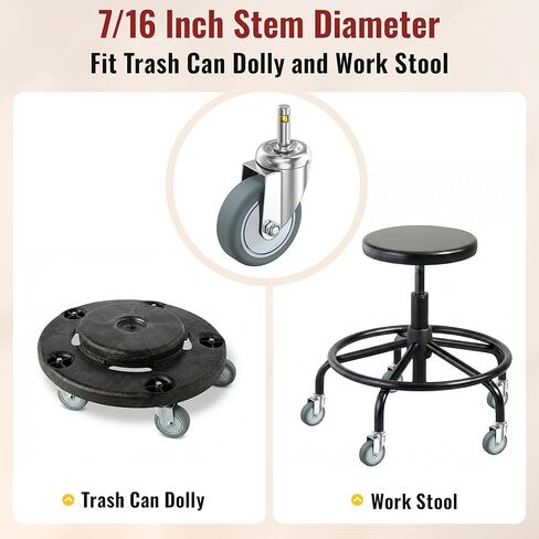 HOLKIE Stem Caster Wheels 3 inch Casters Set of 5, 7/16-Inch Stem Diameter Swivel Castor Heavy Duty TPR Rubber Replacement Castors for Trash Can Dolly, Work Stool in Kuwait