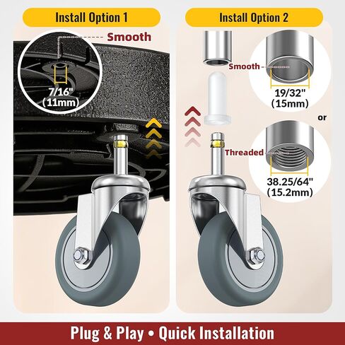 HOLKIE Stem Caster Wheels 3 inch Casters Set of 5, 7/16-Inch Stem Diameter Swivel Castor Heavy Duty TPR Rubber Replacement Castors for Trash Can Dolly, Work Stool in Kuwait