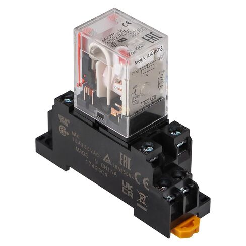Baomain 2-Pack Power Relay MY2N-GS، ملف تيار متردد 220-240 فولت، مع قاعدة مقبس السكك الحديدية DIN ومؤشر LED، DPDT 8 Pin 7A 250VAC، 7A 30VDC، مدرج في قائمة UL، لأتمتة التحكم الصناعي in Kuwait