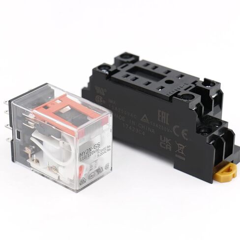 Baomain 2-Pack Power Relay MY2N-GS، ملف تيار متردد 220-240 فولت، مع قاعدة مقبس السكك الحديدية DIN ومؤشر LED، DPDT 8 Pin 7A 250VAC، 7A 30VDC، مدرج في قائمة UL، لأتمتة التحكم الصناعي in Kuwait