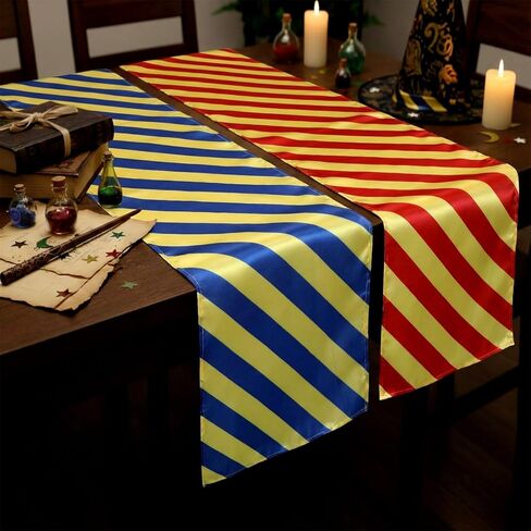 Hahafelt 4 Pcs Wizard Table Runner Red Golden Green Blue Stripes Party Decoration Witch Birthday Dining Room Home Kitchen Island Decor Table Cover Runner Themed Party Supplies in Saudi Arabia