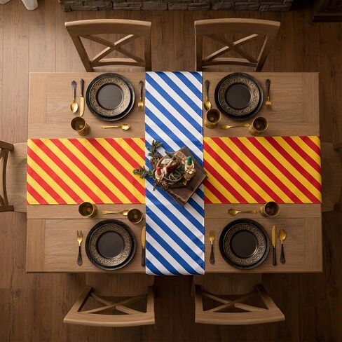 Hahafelt 4 Pcs Wizard Table Runner Red Golden Green Blue Stripes Party Decoration Witch Birthday Dining Room Home Kitchen Island Decor Table Cover Runner Themed Party Supplies in Saudi Arabia