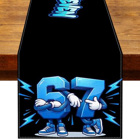 6 7 حفلة عيد ميلاد زينة ستة سبعة الجدول عداء مضحك الإيطالية Brainrot الاطفال 67 ميمي حفلة مدرسة المنزل المطبخ طاولة طعام ديكور in Kuwait