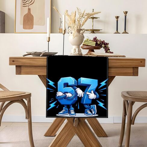 6 7 حفلة عيد ميلاد زينة ستة سبعة الجدول عداء مضحك الإيطالية Brainrot الاطفال 67 ميمي حفلة مدرسة المنزل المطبخ طاولة طعام ديكور in Kuwait