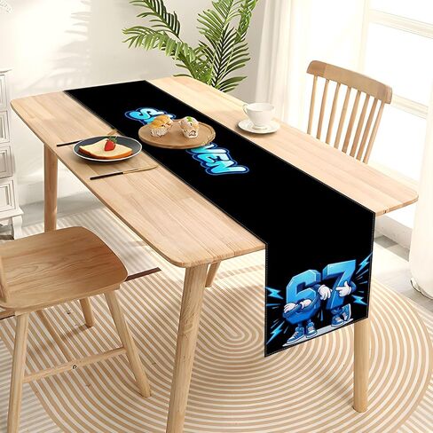 6 7 حفلة عيد ميلاد زينة ستة سبعة الجدول عداء مضحك الإيطالية Brainrot الاطفال 67 ميمي حفلة مدرسة المنزل المطبخ طاولة طعام ديكور in Kuwait