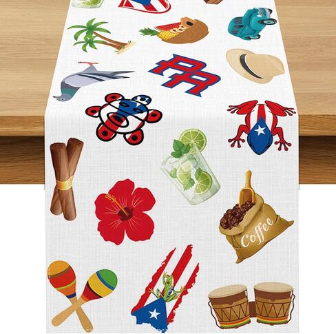 Puerto Rico Table Runner Puerto Rican Birthday Party Decoration National Day Patriotic Dining Room Home Kitchen Island Decor (13" x 72", Pattern-1) in Saudi Arabia