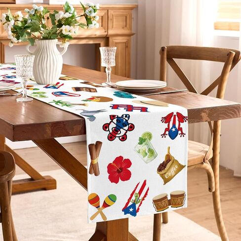 Puerto Rico Table Runner Puerto Rican Birthday Party Decoration National Day Patriotic Dining Room Home Kitchen Island Decor (13" x 72", Pattern-1) in Saudi Arabia