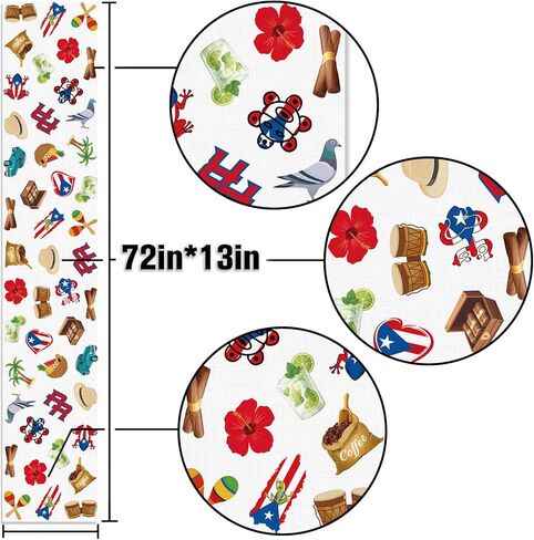 Puerto Rico Table Runner Puerto Rican Birthday Party Decoration National Day Patriotic Dining Room Home Kitchen Island Decor (13" x 72", Pattern-1) in Saudi Arabia