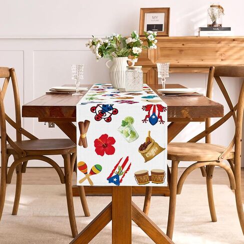 Puerto Rico Table Runner Puerto Rican Birthday Party Decoration National Day Patriotic Dining Room Home Kitchen Island Decor (13" x 72", Pattern-1) in Saudi Arabia
