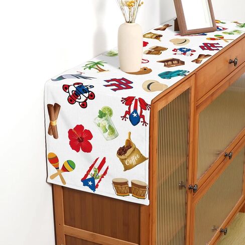 Puerto Rico Table Runner Puerto Rican Birthday Party Decoration National Day Patriotic Dining Room Home Kitchen Island Decor (13" x 72", Pattern-1) in Saudi Arabia