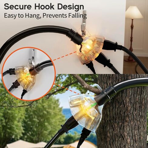 50 ft 16/3 awg 3 Outlet Extension Cord Splitter with Indicator, Waterproof Outdoor Extension Cord with Multiple Outlets, 13A 1625W for Home & Workshop, ETL Listed, Black SJTW in Saudi Arabia