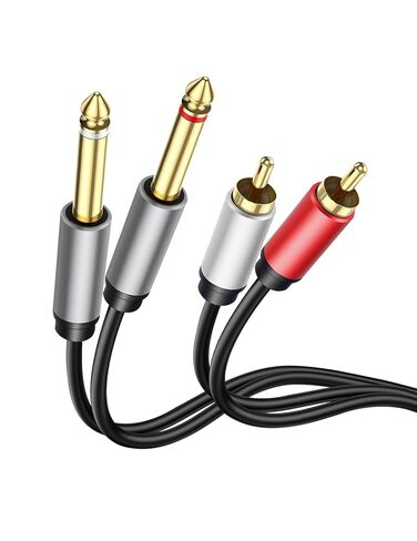 كابل مزدوج 1/4 بوصة TS إلى كابل RCA مزدوج، سلسلة مطلية بالذهب 2X6.35 مم TS إلى سلك توصيل صوت ستيريو RCA مزدوج لأجهزة استقبال AV، ومكبرات الصوت، وأنظمة الصوت المنزلية، ومكبرات الصوت (16.4FT) in Kuwait
