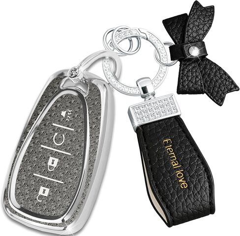 Fit for Chevy Key Fob Cover with Diamond Keychain, Compatible with Chevrolet Equinox Malibu Cruze Traverse Camaro Trax Blazer Volt Bolt Smart Key Protector for Women (4 Buttons-Pink Bowknot) in Saudi Arabia