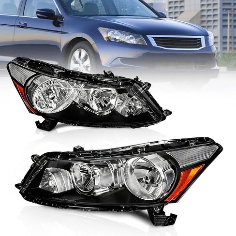 AS مجموعة المصابيح الأمامية لـ 2008 2009 2010 2011 2012 Honda Accord 4dr Sedan المصابيح الأمامية مع غطاء أسود كهرماني عاكس عدسة واضحة للسائق وجانب الركاب in Kuwait