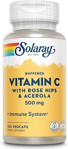 SOLARAY Buffered Vitamin C 500mg - Plus Rose HIPS and Acerola - Immune Support Supplement - Vegan, Lab Verified, 60-Day Guarantee - 100 Servings, 100 VegCaps in Saudi Arabia