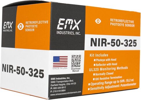 NIR-50-325 EMX UL325 مجموعة صور عاكسة للضوء بمدى 50 قدمًا وإخراج NC مراقب 10K متوافق مع مشغلي البوابة والأبواب in Saudi Arabia