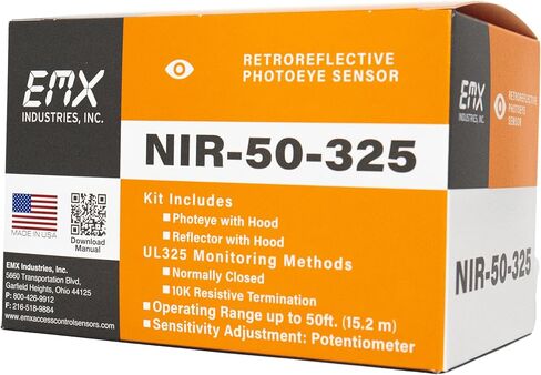 NIR-50-325 EMX UL325 مجموعة صور عاكسة للضوء بمدى 50 قدمًا وإخراج NC مراقب 10K متوافق مع مشغلي البوابة والأبواب in Saudi Arabia